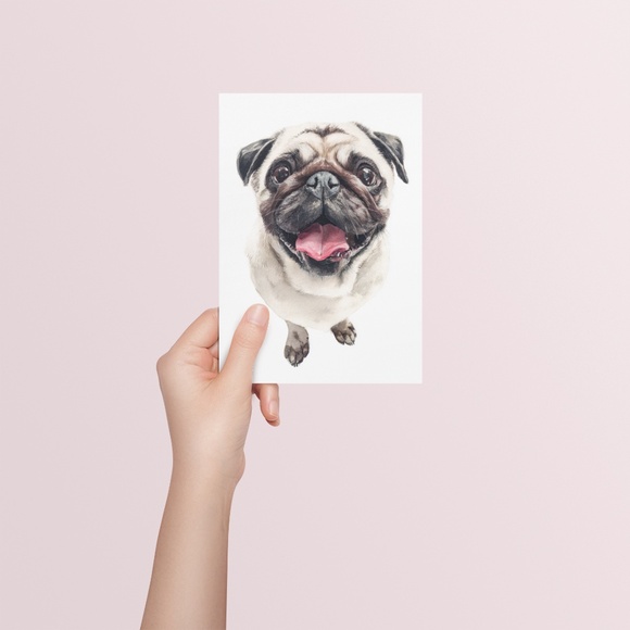 Watercolor Fawn Pug Dog Pet Portrait Wall Art Print Poster Unframed - Picture 5 of 6